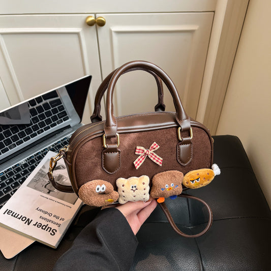 Women's Suede Woolen Check Pattern Niche Retro Handbags