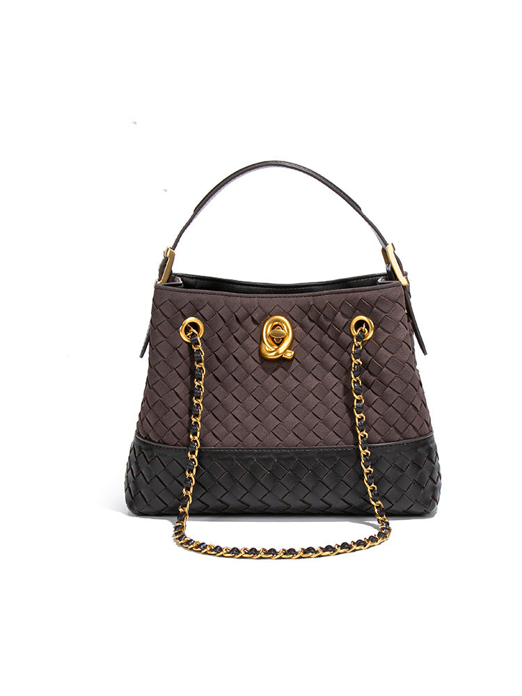 Women's Retro Woven Hand Holding Frosted One Bucket Bags