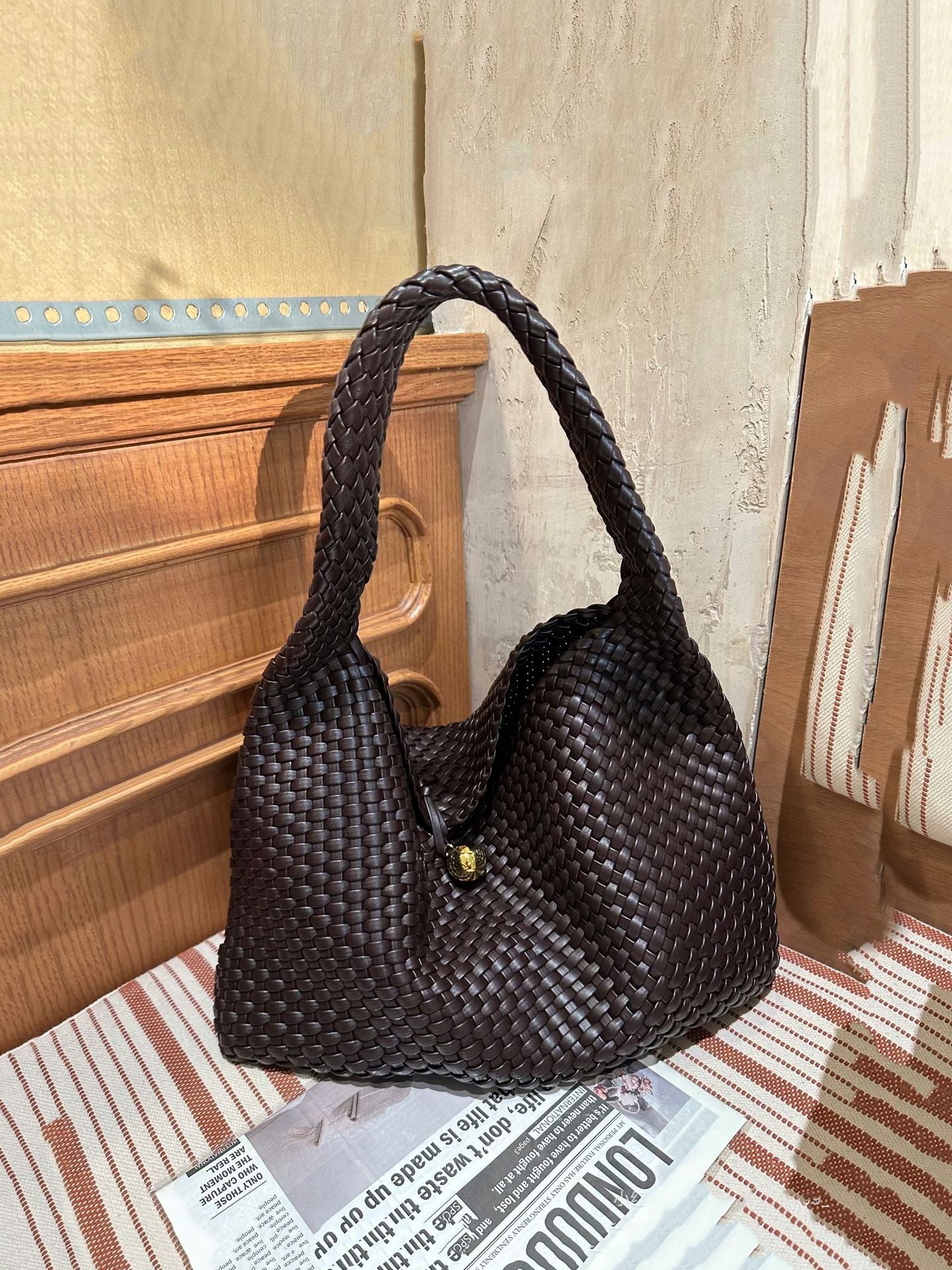 Women's Handmade Woven High Sense Commute Genuine Leather Shoulder Bags
