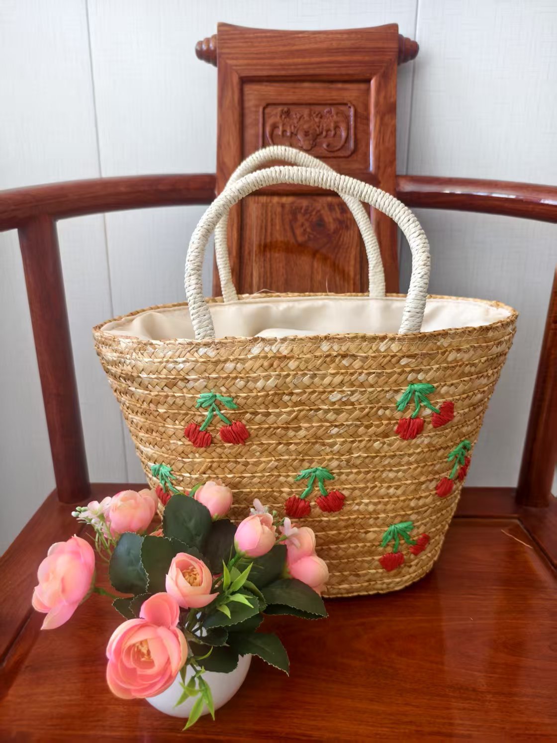 Women's Lemon Pattern Woven Large Capacity Seaside Handbags