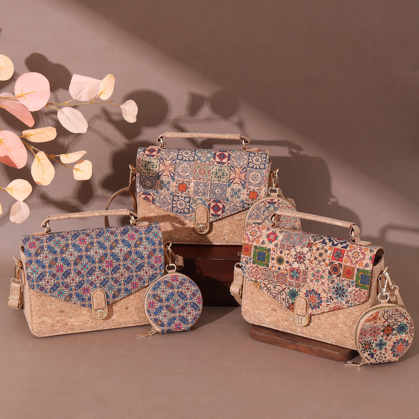 Wooden Outside Retro Tree Leather Portable Environmental Protection Shoulder Bags