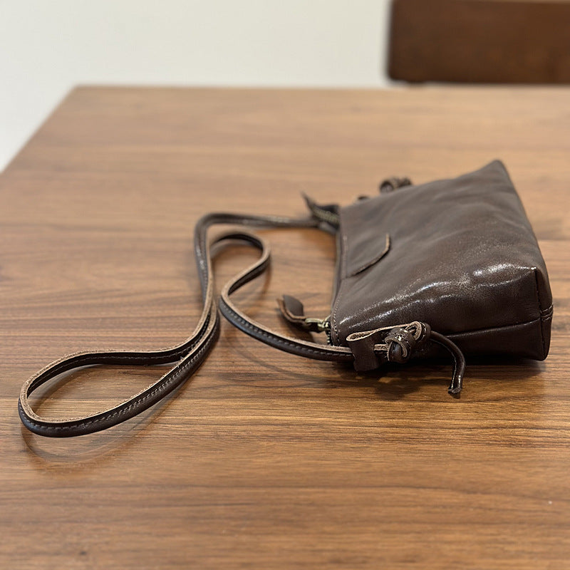 Women's Textured Genuine Leather Retro Design Commuter Bags