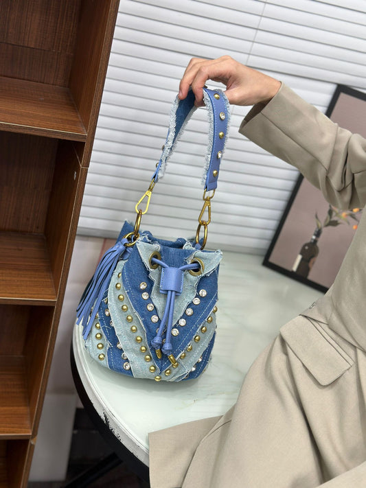 Fashion Affordable Luxury Diamond High-grade Denim Bucket Bags