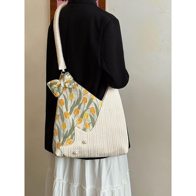 Tulip Cute Cat Underarm Fresh Large Women's Shoulder Bag