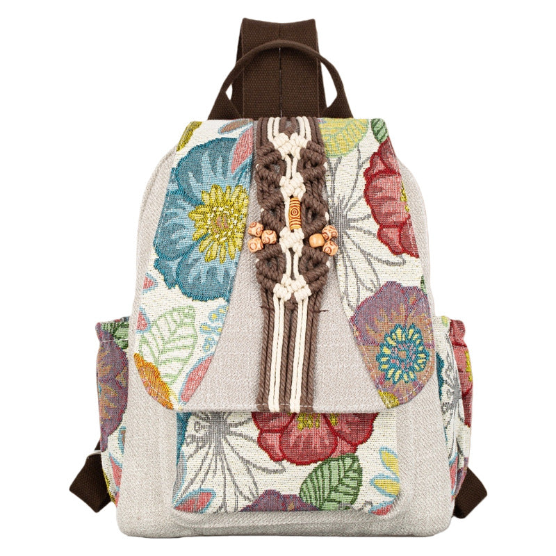 Women's Ethnic Style Flower Embroidered Hand-woven Women's Backpack