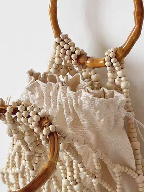 Women's Bamboo With Wooden Beads Decoration Retro Hand-woven Seaside Vacation Bags