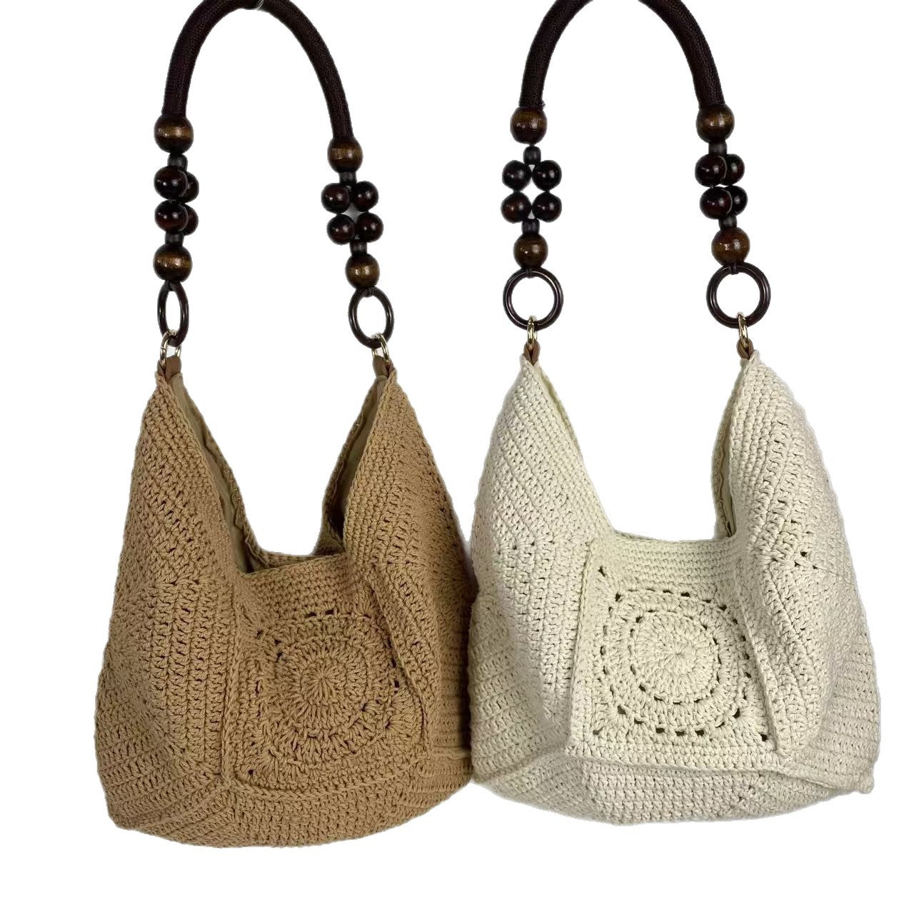 Women's Cotton Crochet Underarm High-grade Chinese Beads Vacation Simple Women's Shoulder Bag