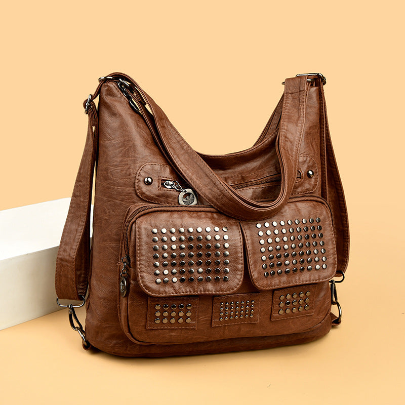 Women's Motorcycle Rivet Large Capacity Multipurpose Retro Women's Messenger Bag