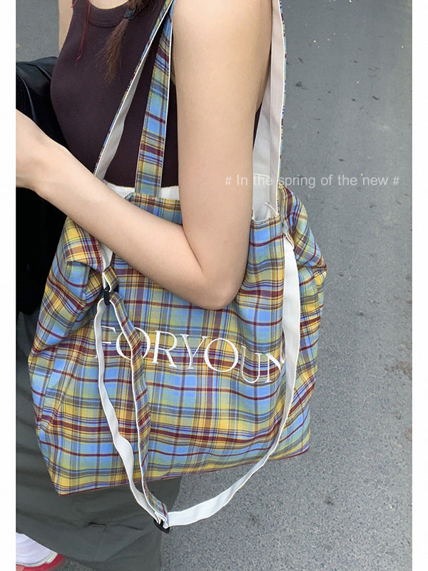 Women's Underarm For Simple Checked Canvas Tote Bags