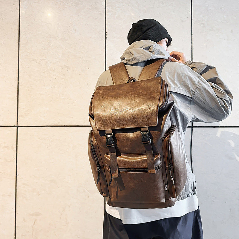 Men's Cool Solid Color Large Capacity Personality Leisure Backpack