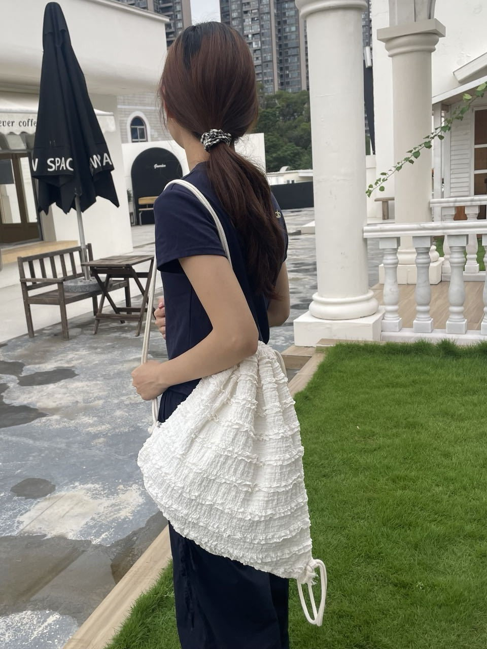 Wooden Ear Striped Simple Fashion Drawstring Women's Backpack