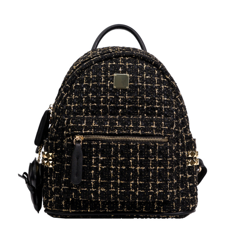 Women's Mini Textured Gold Plaid Shoulders Women's Backpack