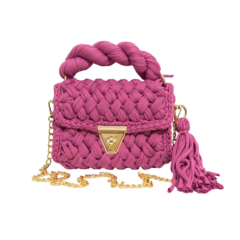 Contrast Color Handmade Finished Strip Thread Wool Bearded Bags