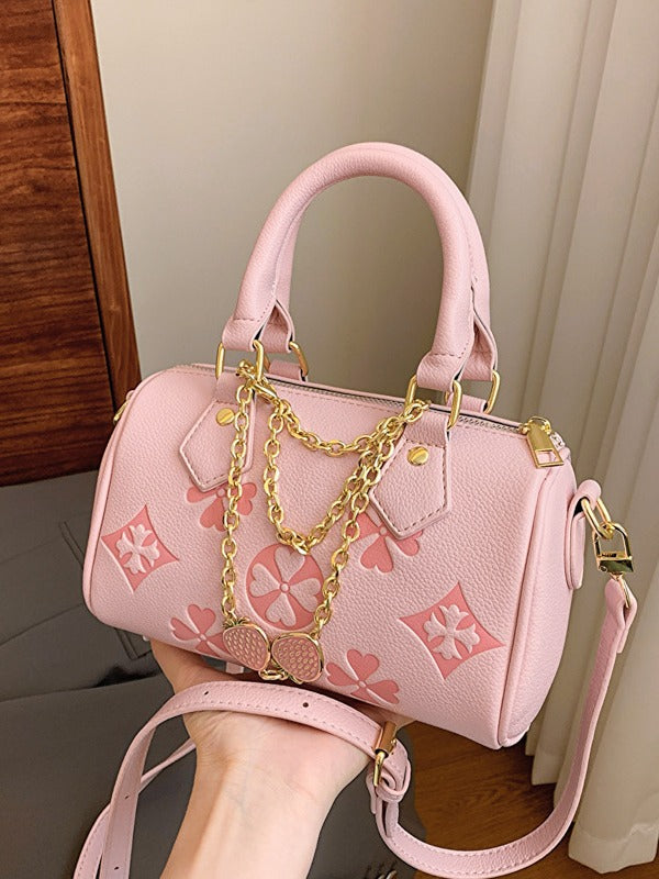 Boston Pillow Clover Embossed Strawberry Diamond Pendant Women's Messenger Bag