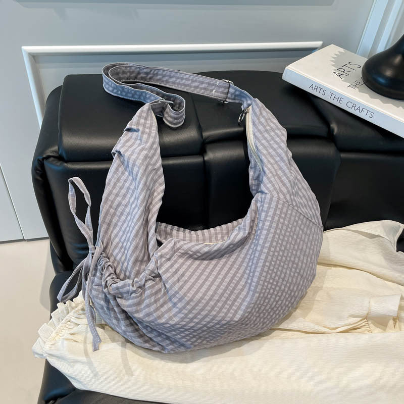 Women's Large Capacity Underarm Plaid Canvas Dumpling Bags
