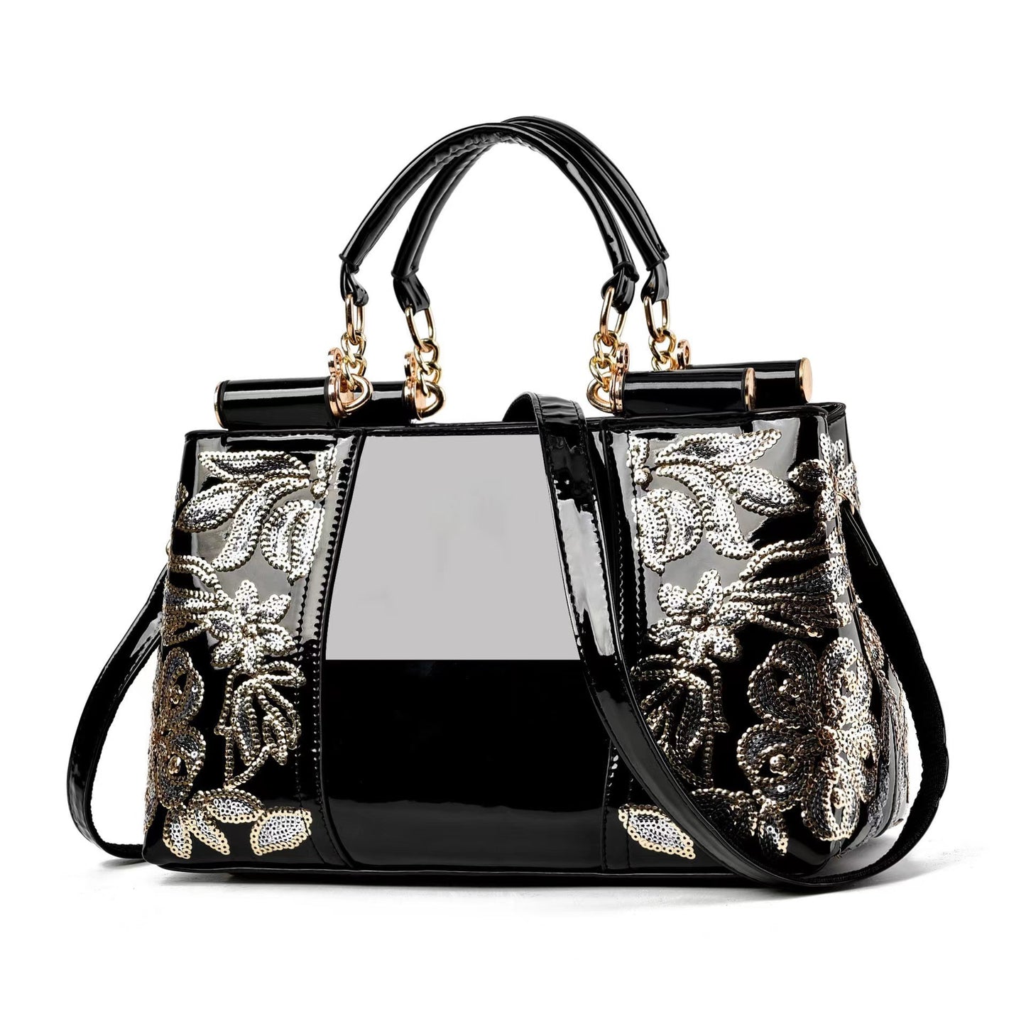 Women's Patent Leather Shiny Mother Ethnic Style Bride Bridesmaid Portable Large Bucket Bag