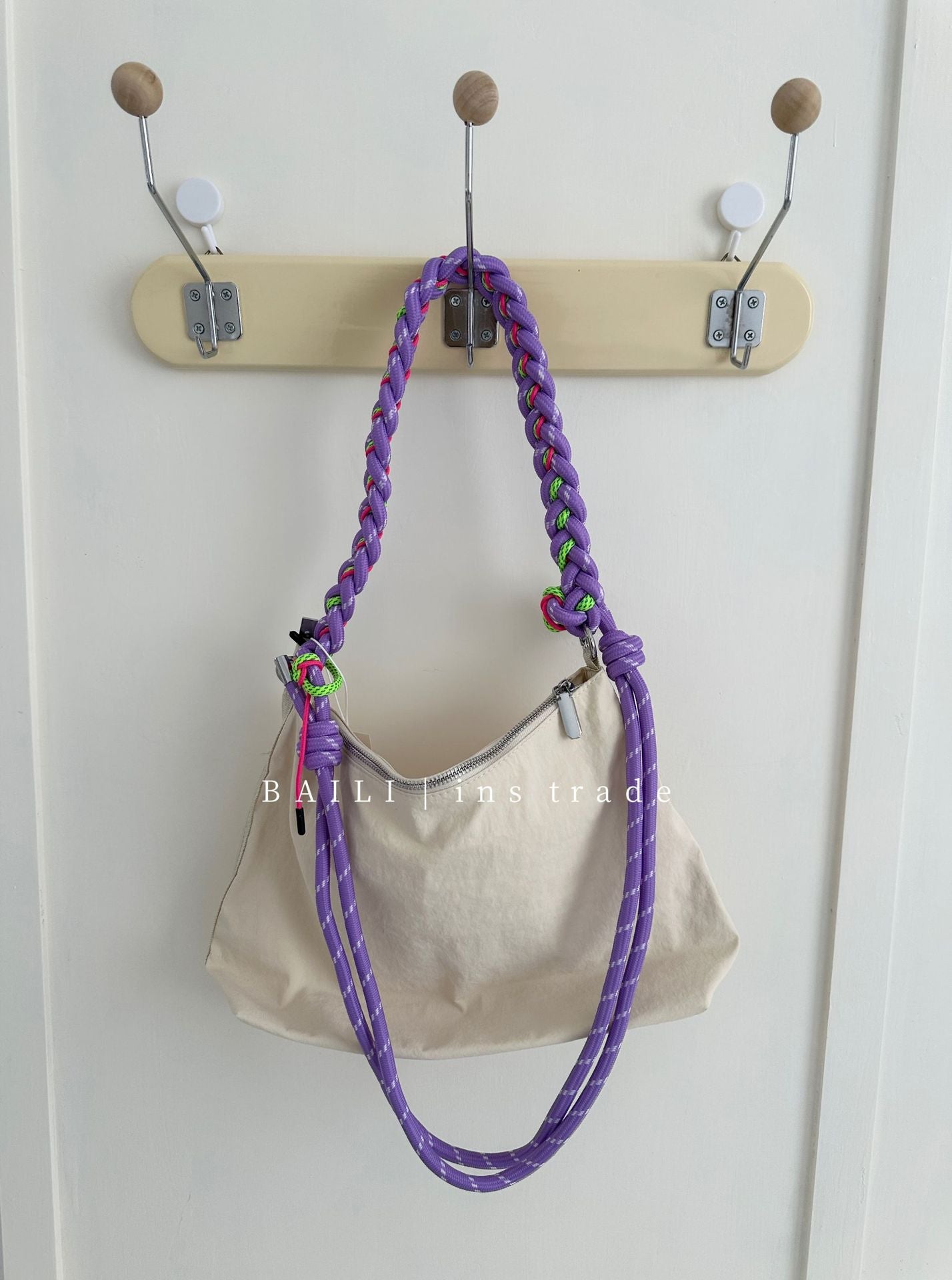 Korean Nylon Large Capacity Contrast Color Braided Rope Leisure Women's Shoulder Bag