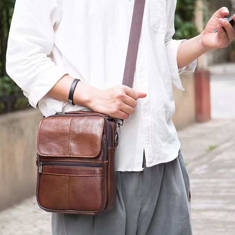 Men's Leather Fashion Business First Layer Cowhide Men's Messenger Bag