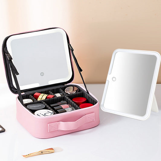 Mirror With Light Portable Large Capacity Cosmetic Bags