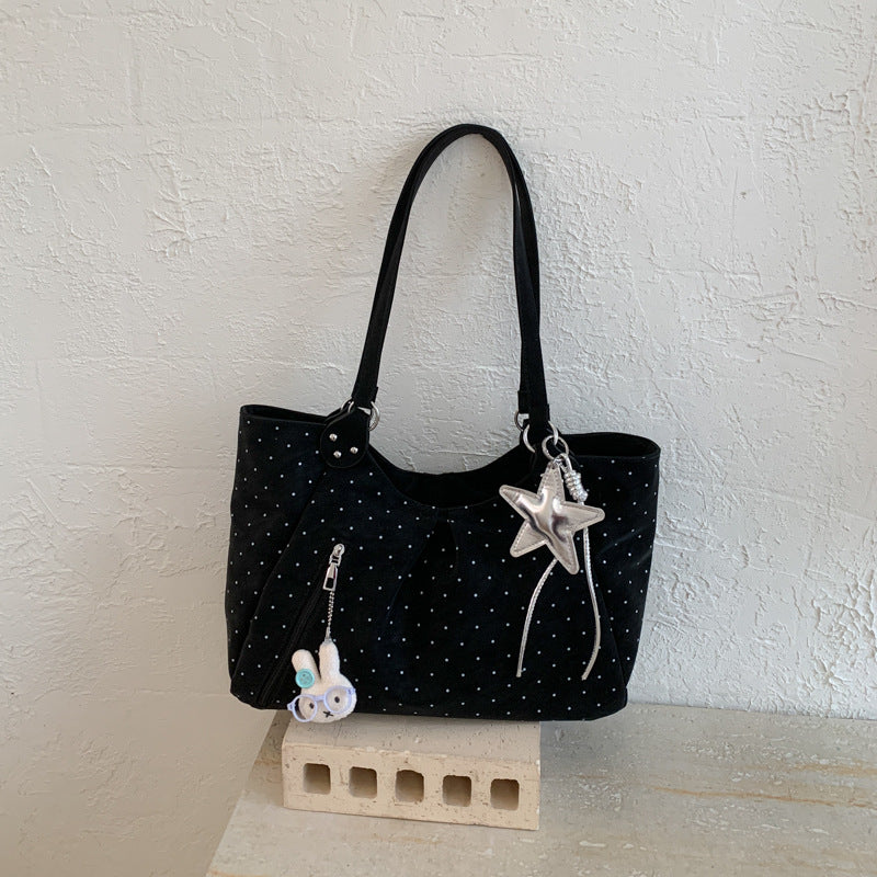 Spring Korean Style Rhinestone Canvas Large Capacity Portable Tote Bag