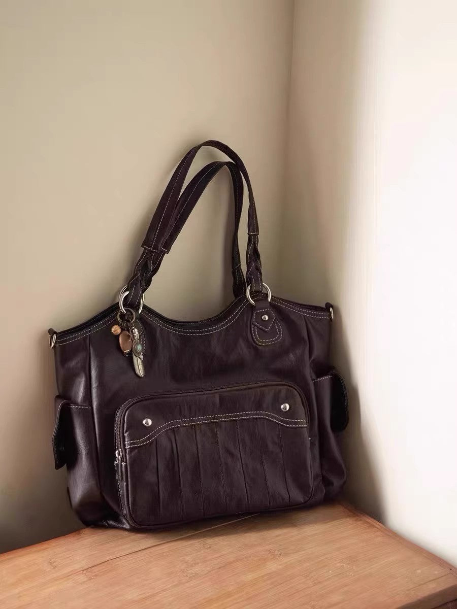 High-grade Large Capacity Commuter Korean Pleated Double Outer Sweet Cool Women's Shoulder Bag