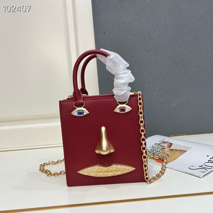Women's Summer Parry Plain Cowhide Chain Face Women's Shoulder Bag
