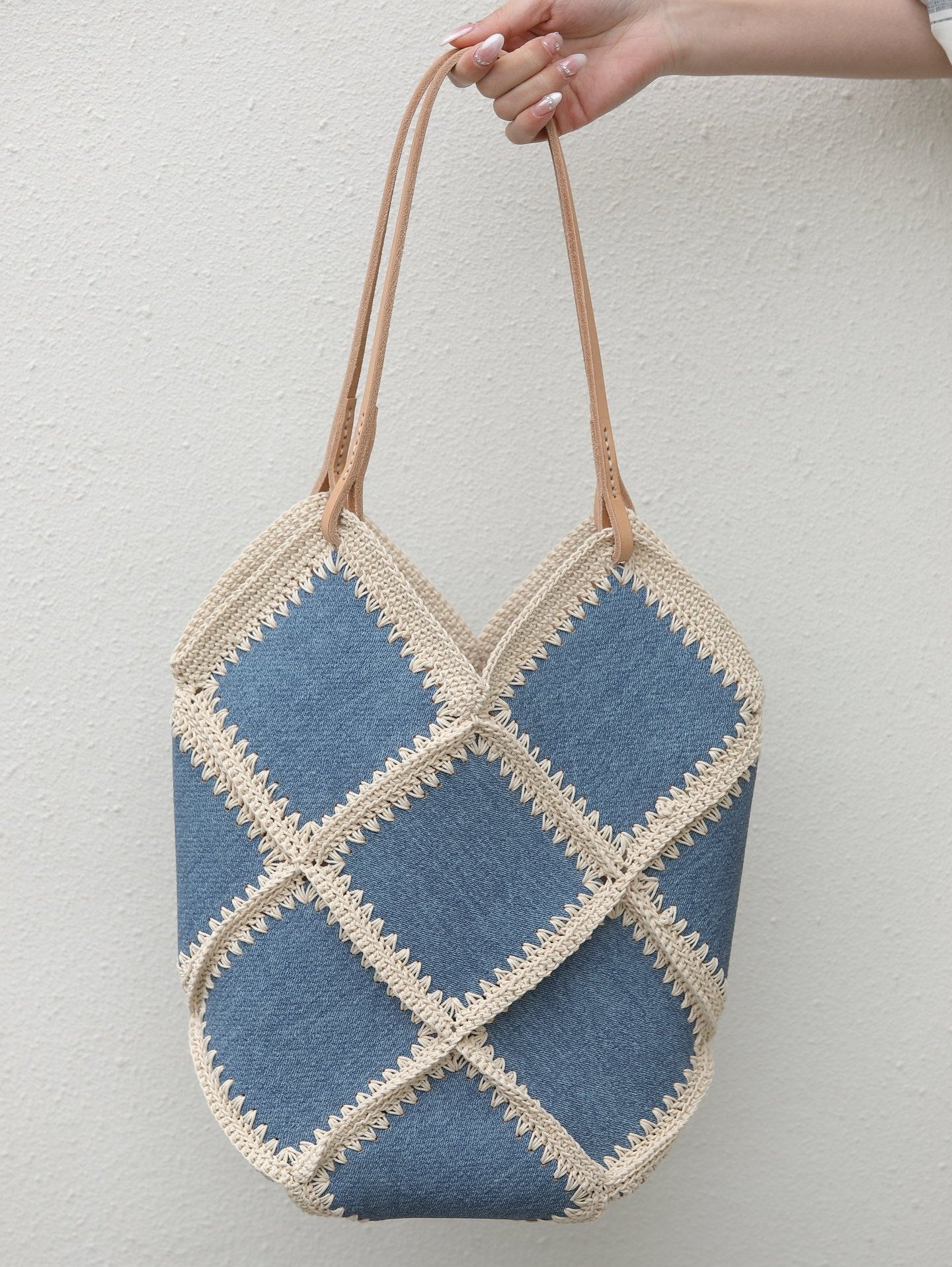 Style Denim Pattern Cowhide Niche Chic Early Spring Fresh Contrast Shoulder Bags
