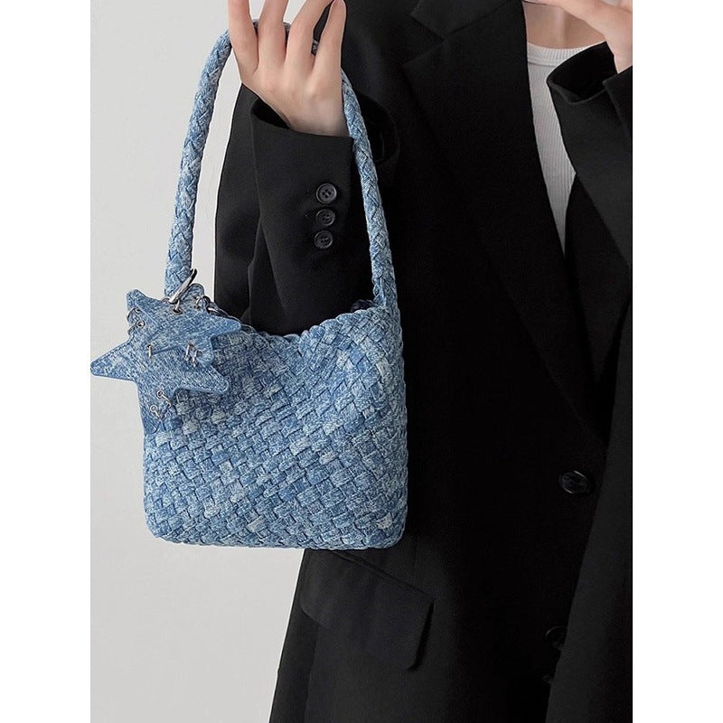 Hand-woven Starry Washed Denim Everyday Joker Women's Shoulder Bag