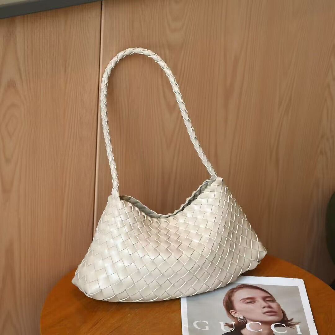 Women's Sense Authentic Leather Weave Underarm Versatile Vegetable Basket Women's Shoulder Bag