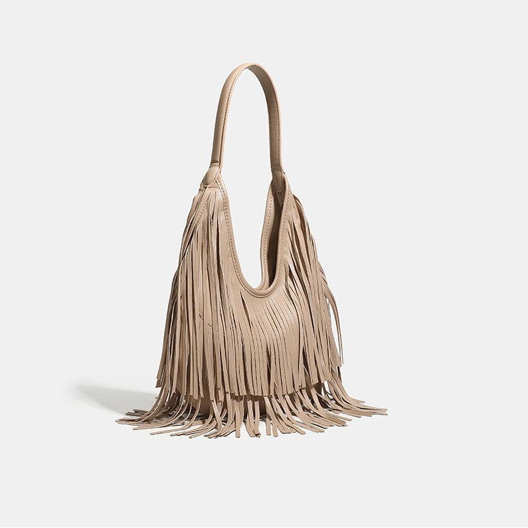 Women's Fashion Style Tassel Vintage Large Capacity Underarm Bag