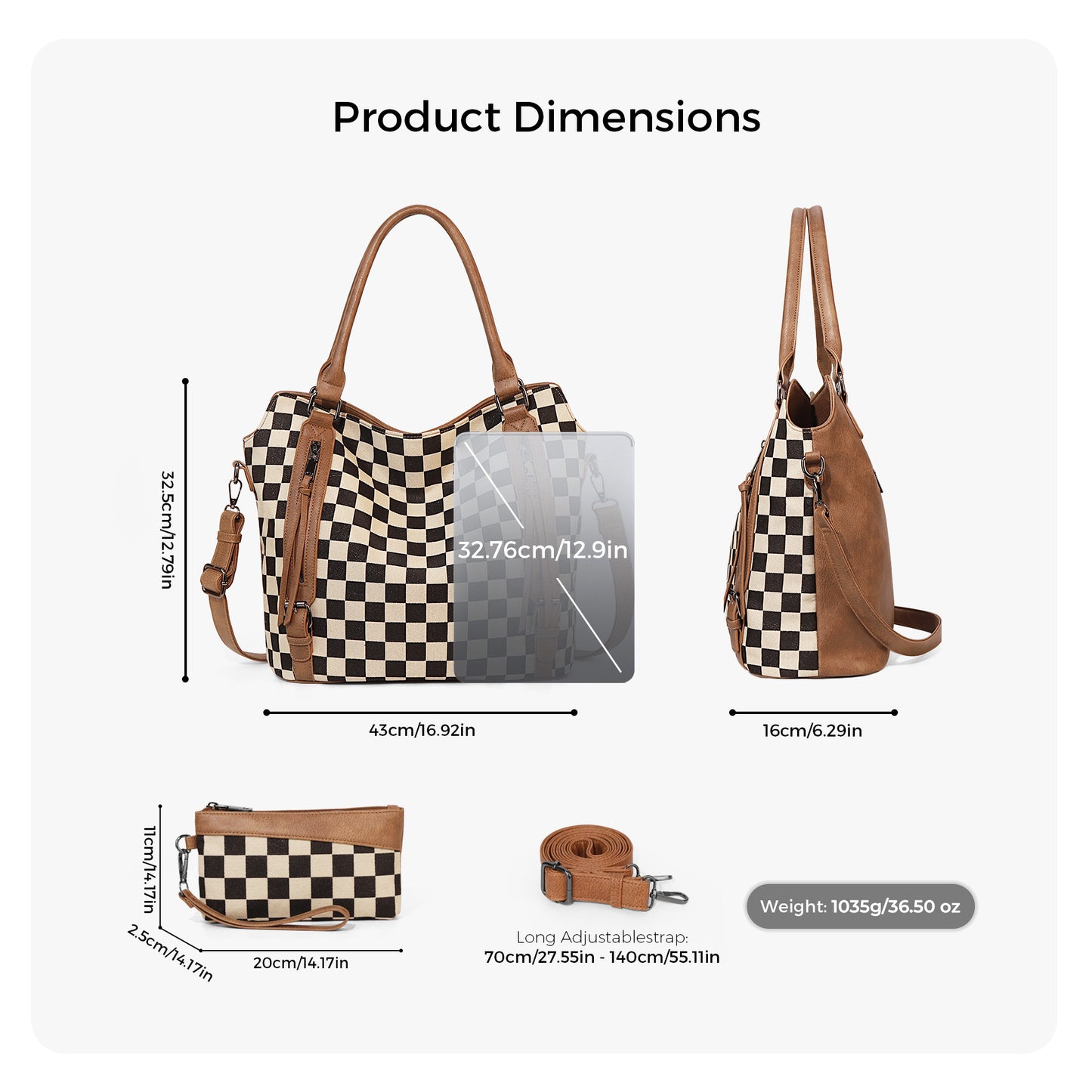 Women's Chessboard Plaid Large Capacity Commuter Bags