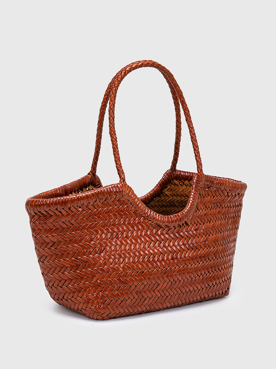 Woven Vintage First Layer Cowhide Vegetable Basket Tote Bag
