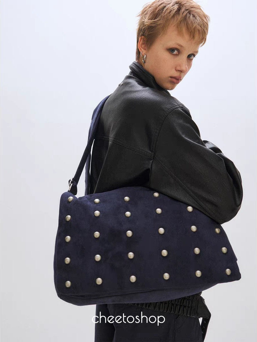 Innovative Decorative Rivets Wide Strap Large Leisure Backpack