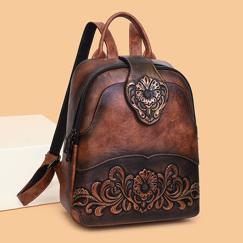Women's Retro Embossed Stitching Large Capacity Burst Backpacks