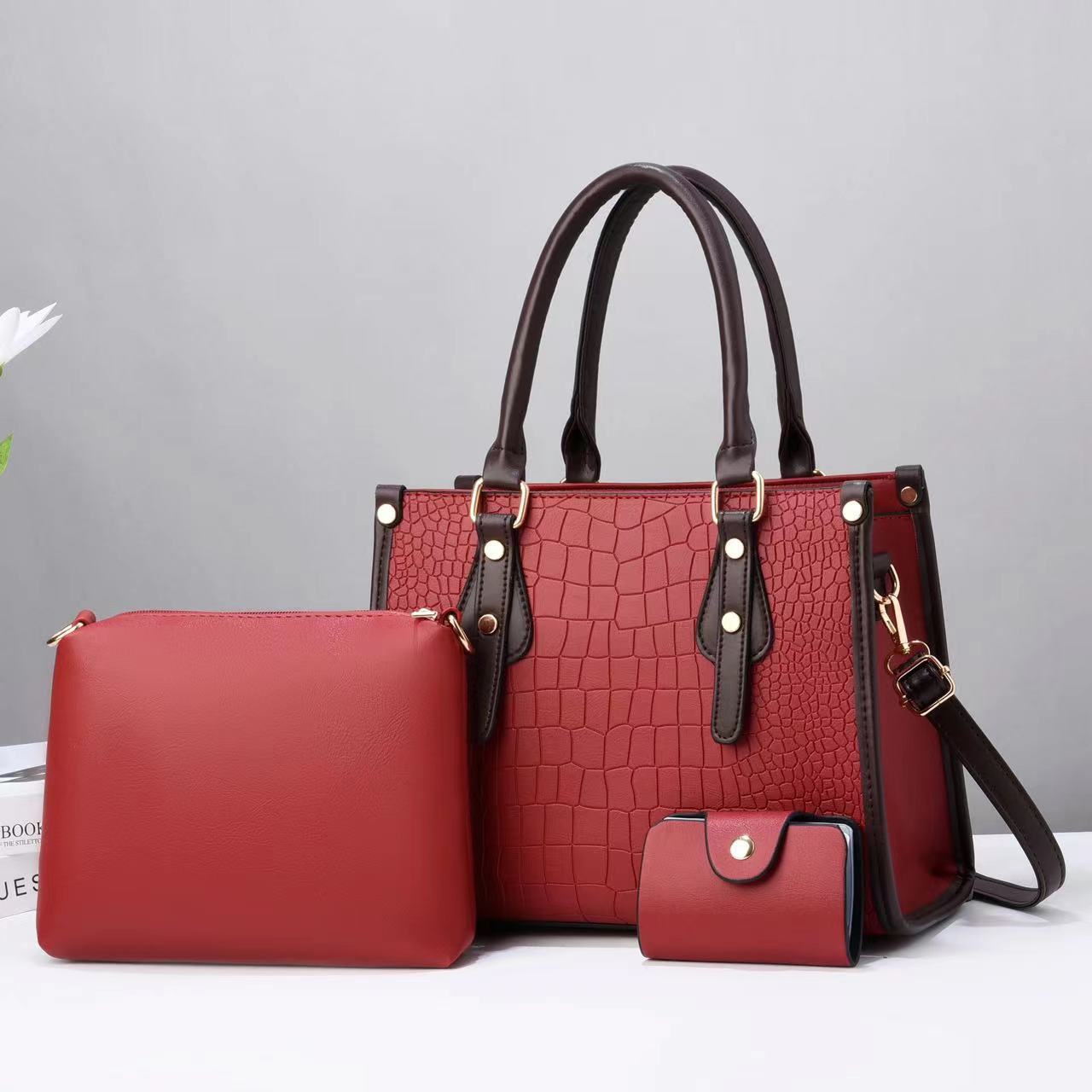 Women's Three-piece Mother Contrast Color Stone Pattern Texture Western Women's Handbag