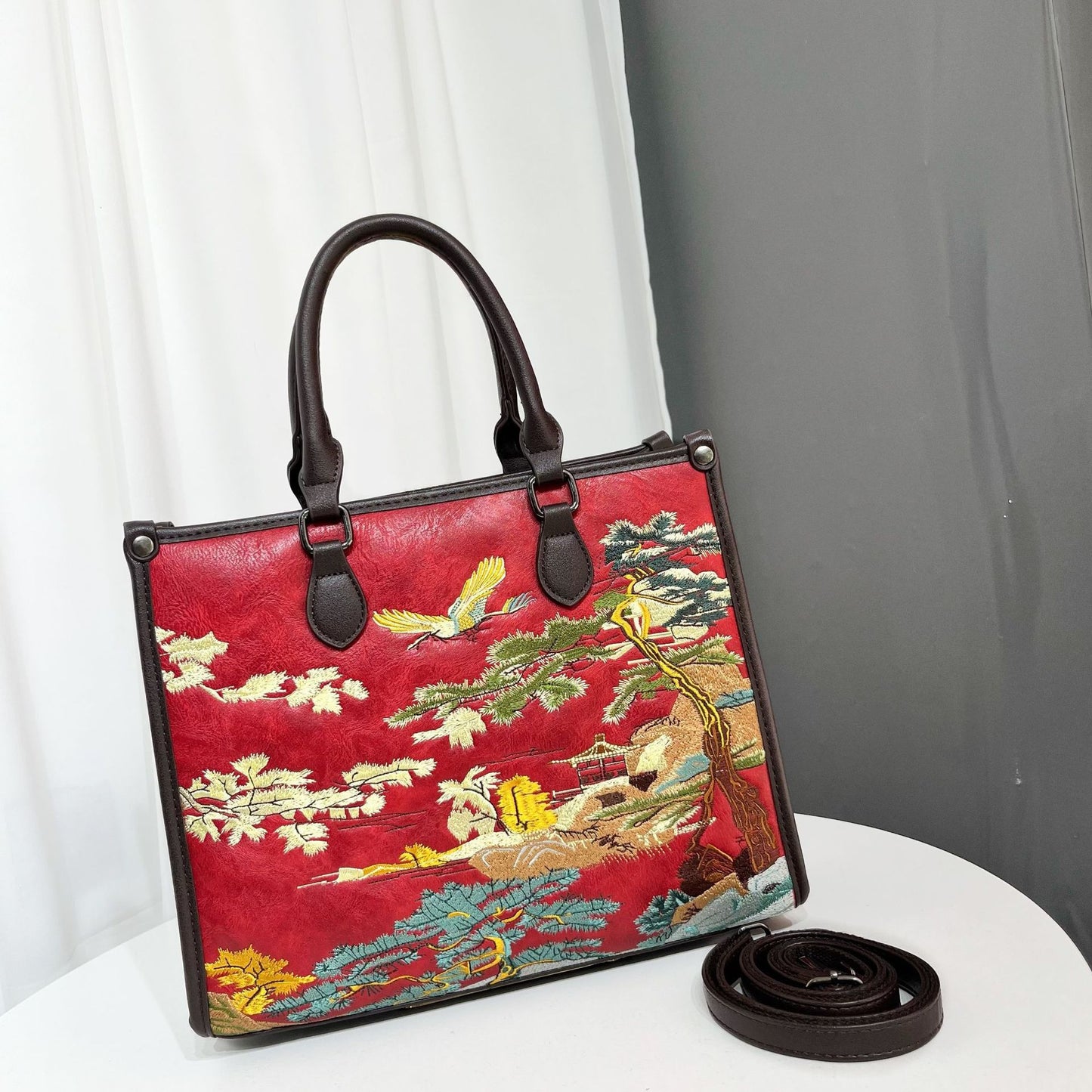 Embroidery Landscape Bridal Wedding Leisure Commute Tote Bags