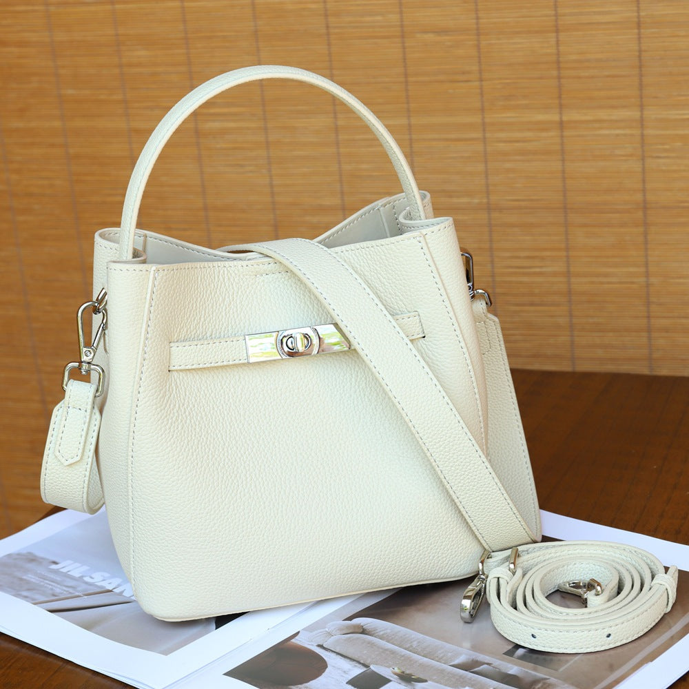 Women's Commuter First Layer Cowhide Leather Bucket Bag