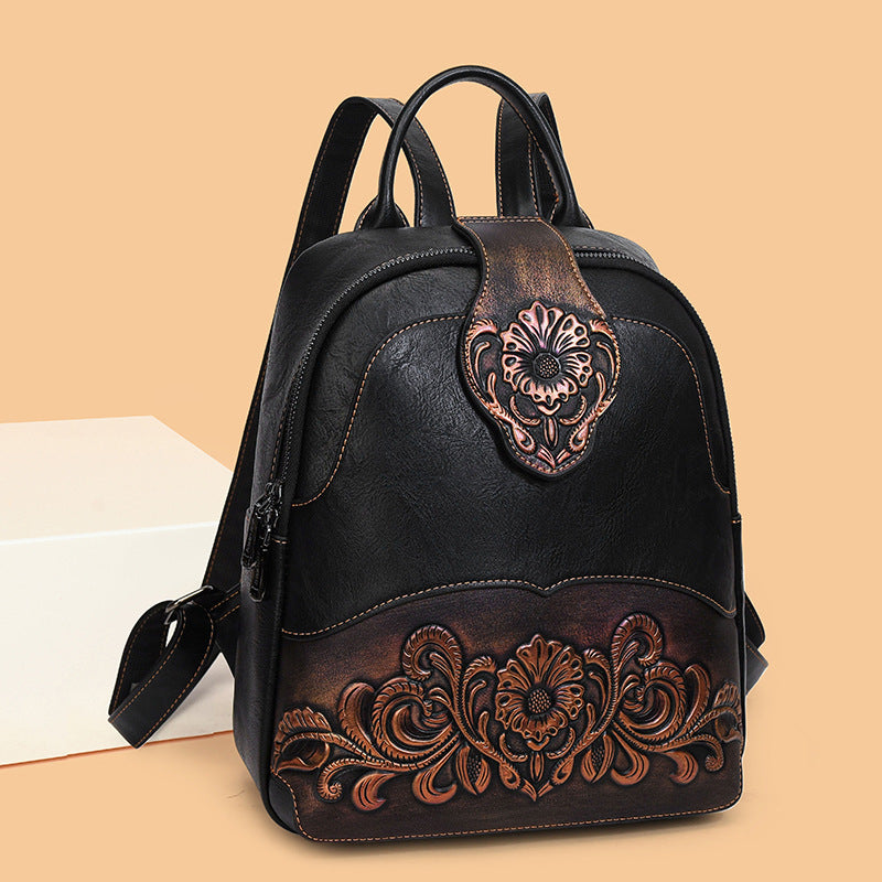 Women's Retro Embossed Stitching Large Capacity Burst Backpacks