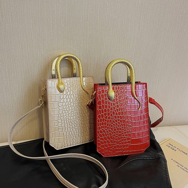 Women's Crocodile Pattern Gold Snake Portable Retro Women's Shoulder Bag