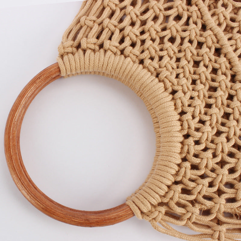 Simple Solid Color Woven Daily Handmade Cotton String Women's Handbag