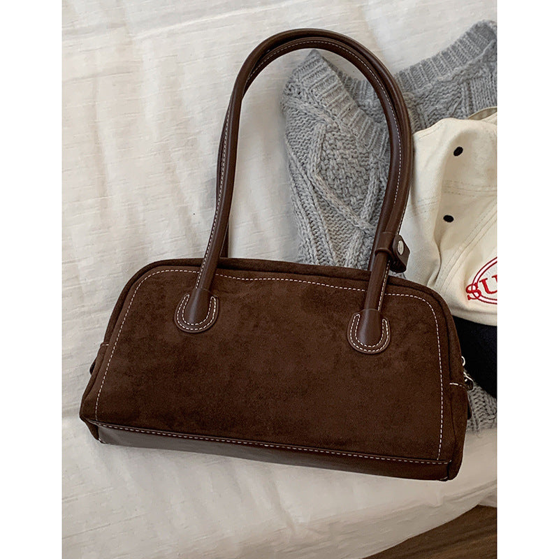 Women's Retro High-grade Simple Portable Suede Bowling Underarm Bag