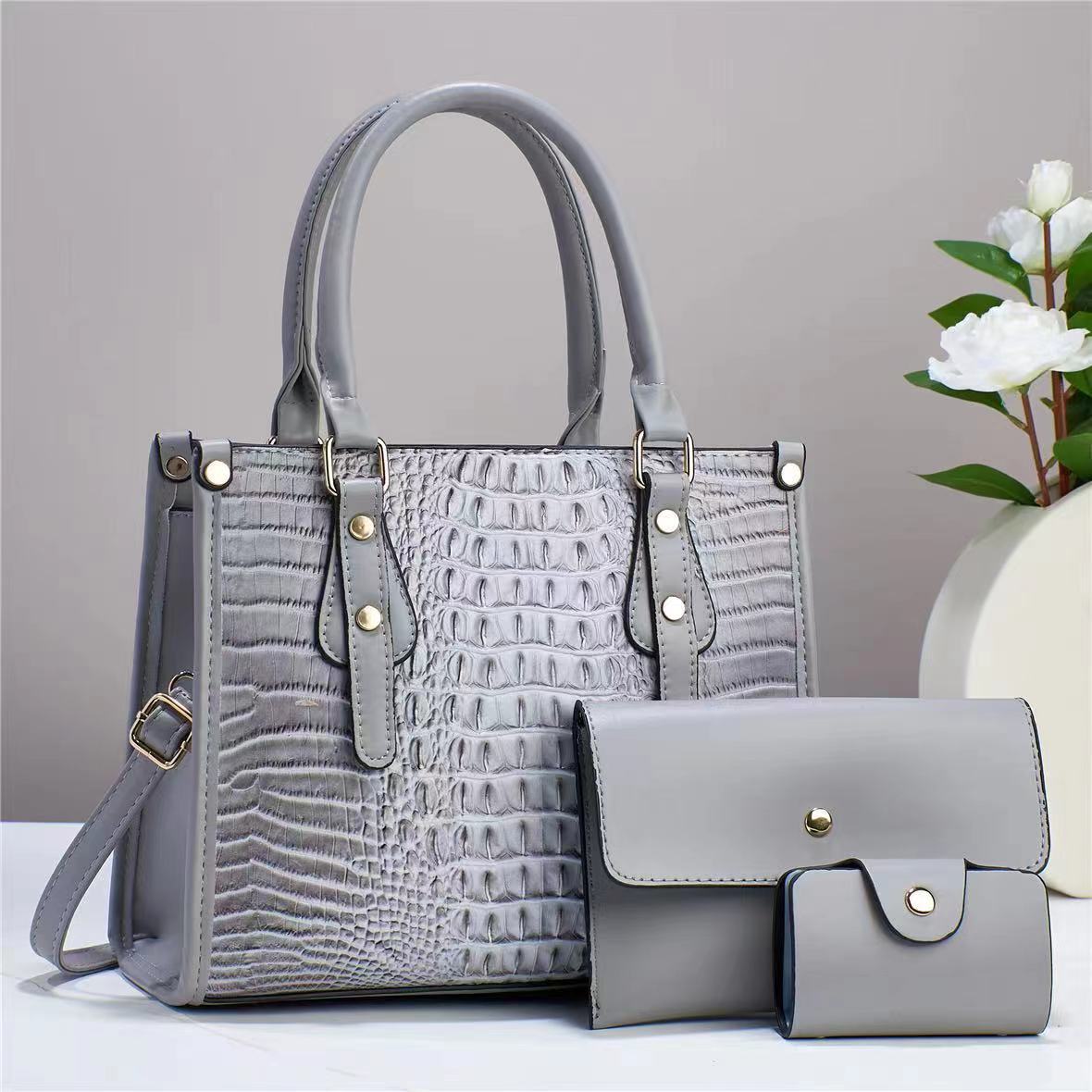 Women's Embossed Three-piece Fashion Portable Large Capacity Bags