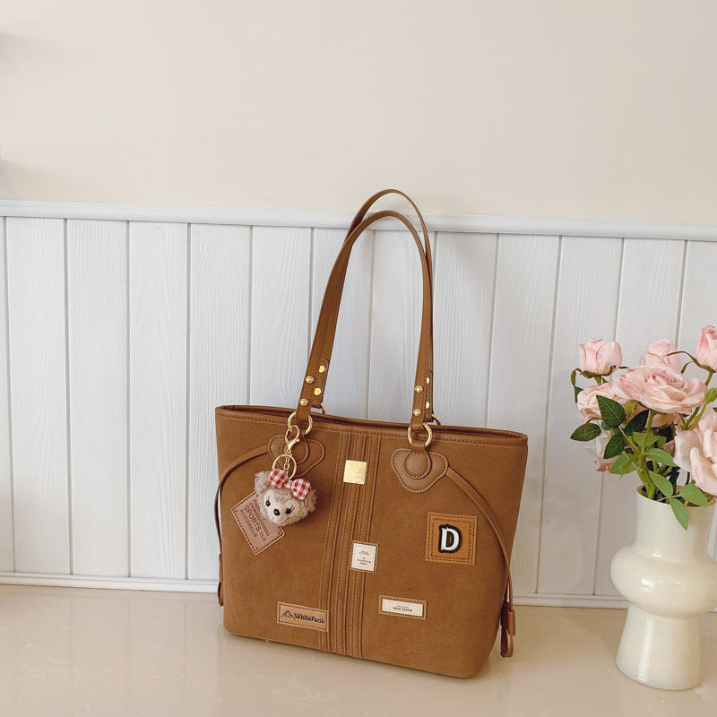 Women's Commuter Retro Dull Polish Korean Bear Cute Large Tote Bag
