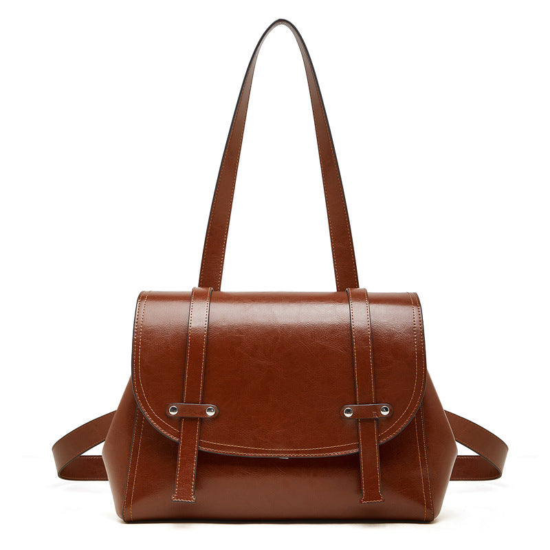 Women's Leather Design Oil Wax Cowhide Large Capacity Portable Diagonal Women's Backpack