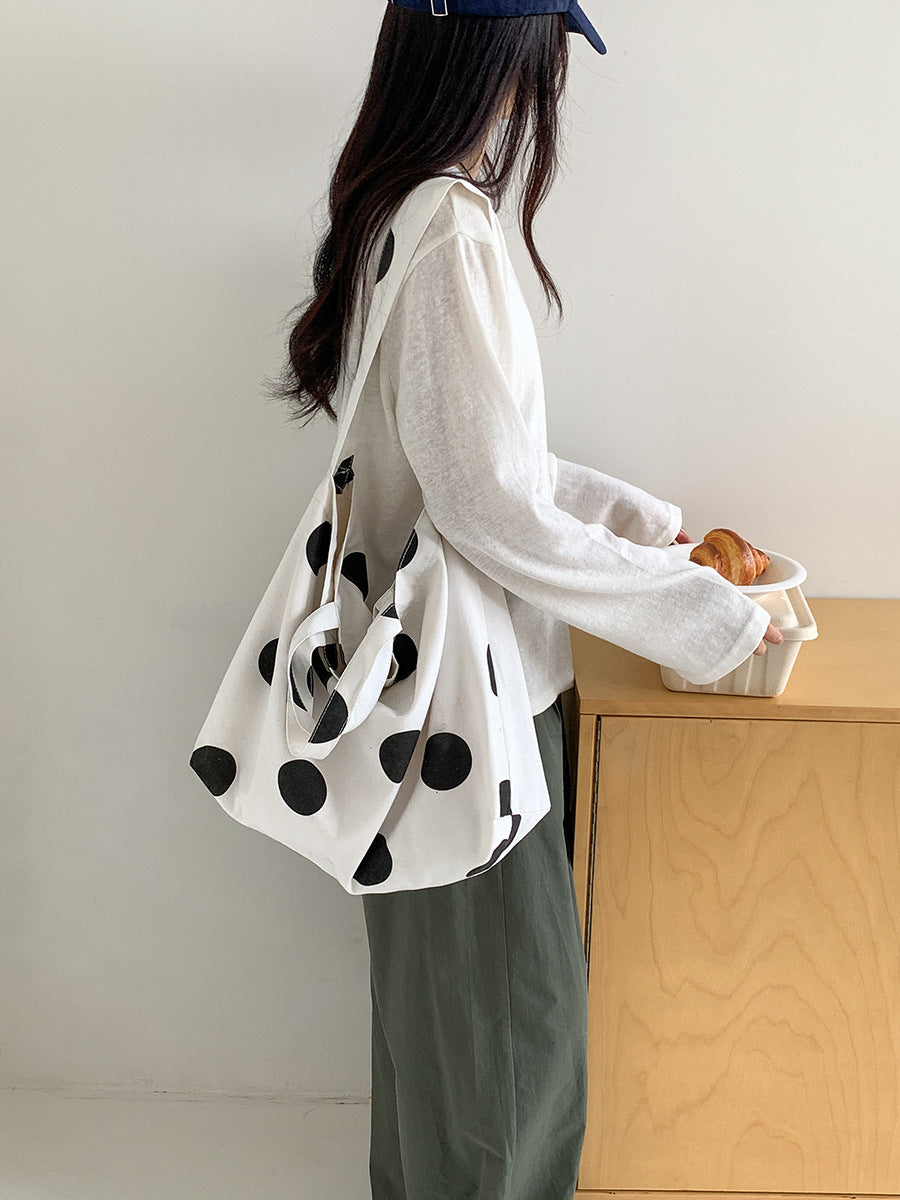 Women's Polka Dot Canvas Summer Trendy Korean Tote Bag
