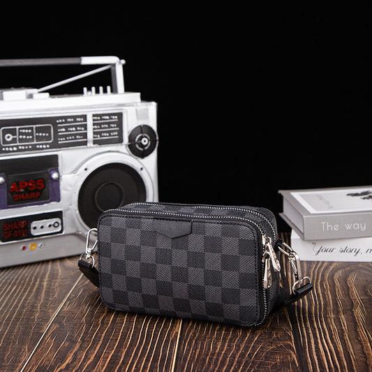 Men's Fashion Waterproof Horizontal Plaid Multifunctional Mobile Men's Messenger Bag