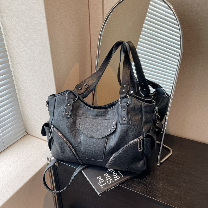 Women's Rivet Commuter Motorcycle Trendy Design Retro Easy Tote Bag