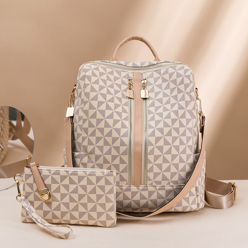 Women's Korean Double Zipper Versatile Large Capacity Vintage Backpacks