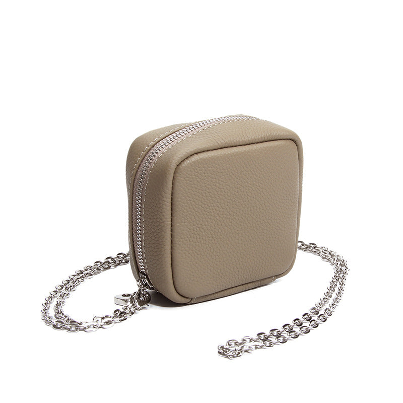 Leather Mini Outing Portable Earphone Jewelry Partition Storage Chain Makeup Bag