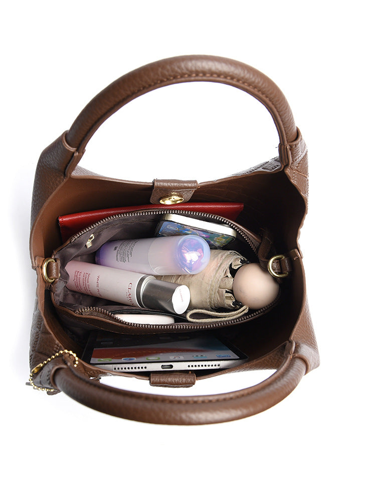 Women's Leather Commuter Fashion Deformation One Combination Bucket Bag